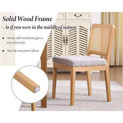 Esszimmerstühle Set 2 Grau Chenille Rattan Holz Retro