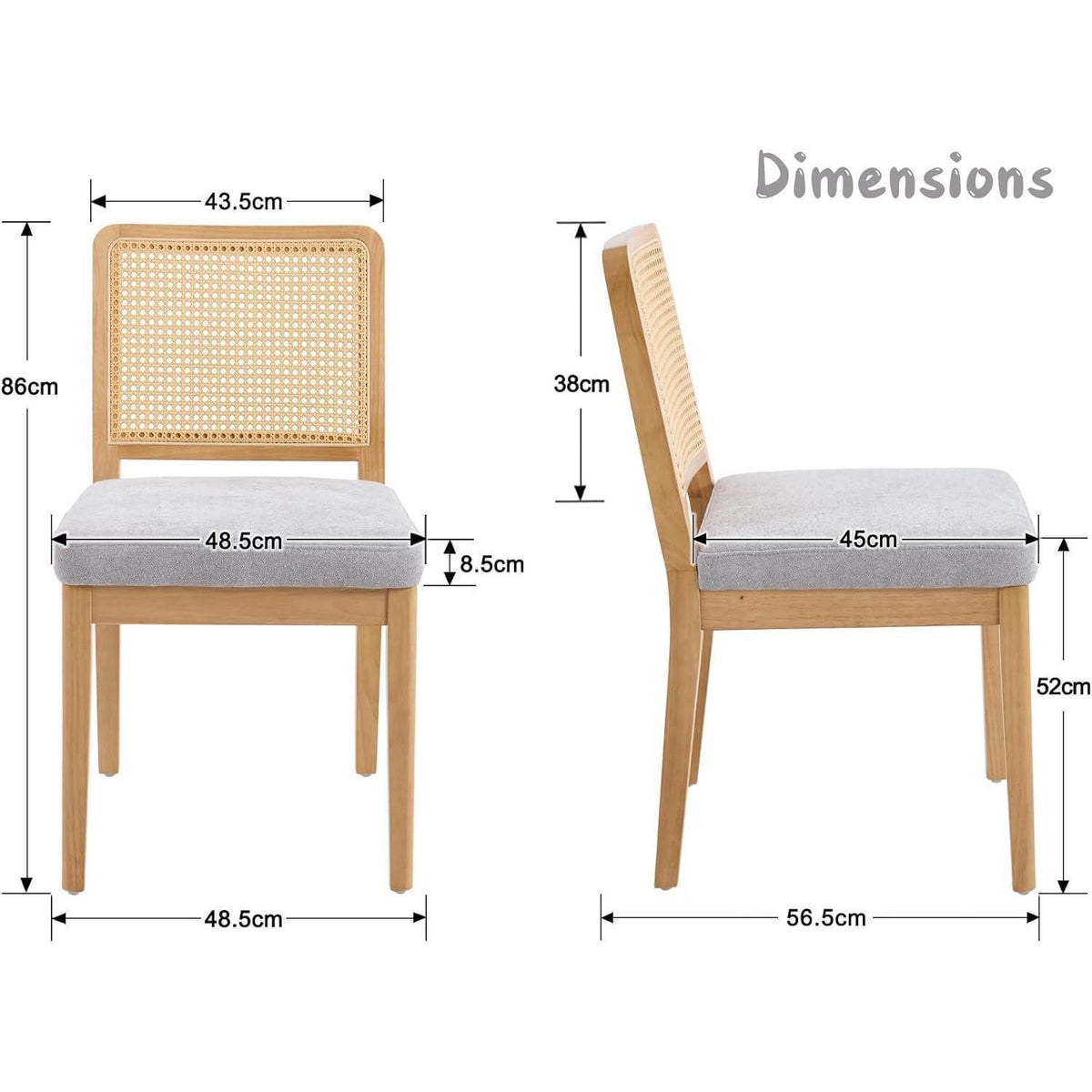 Esszimmerstühle Set 4 – Grau, Chenille & Rattan Retro Stil