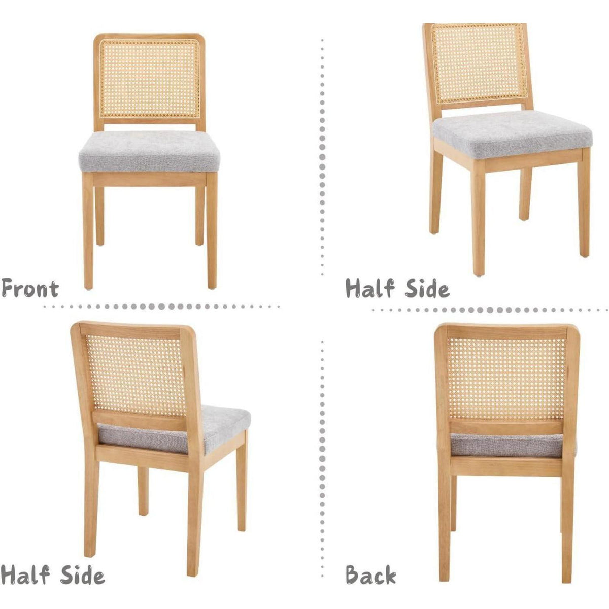 Esszimmerstühle Set 4 – Grau, Chenille & Rattan Retro Stil