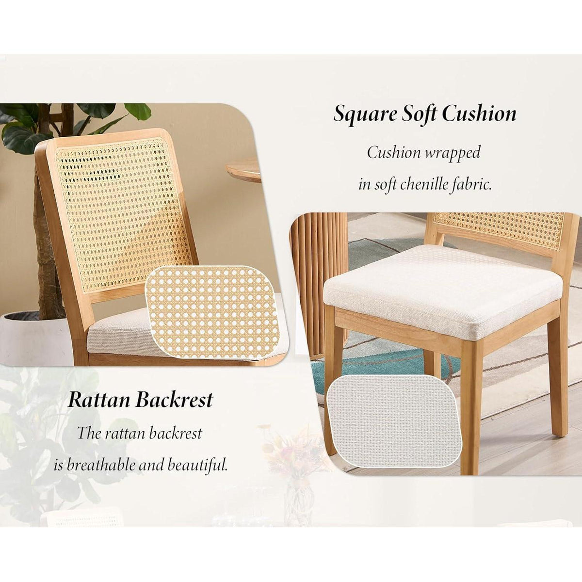 Esszimmerstühle 2er Set Chenille Rattan Weiß