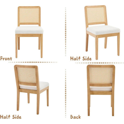 Esszimmerstühle 2er Set Chenille Rattan Weiß