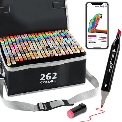 262er Alkohol Marker Set mit App | Doppelspitze & Farbkarte