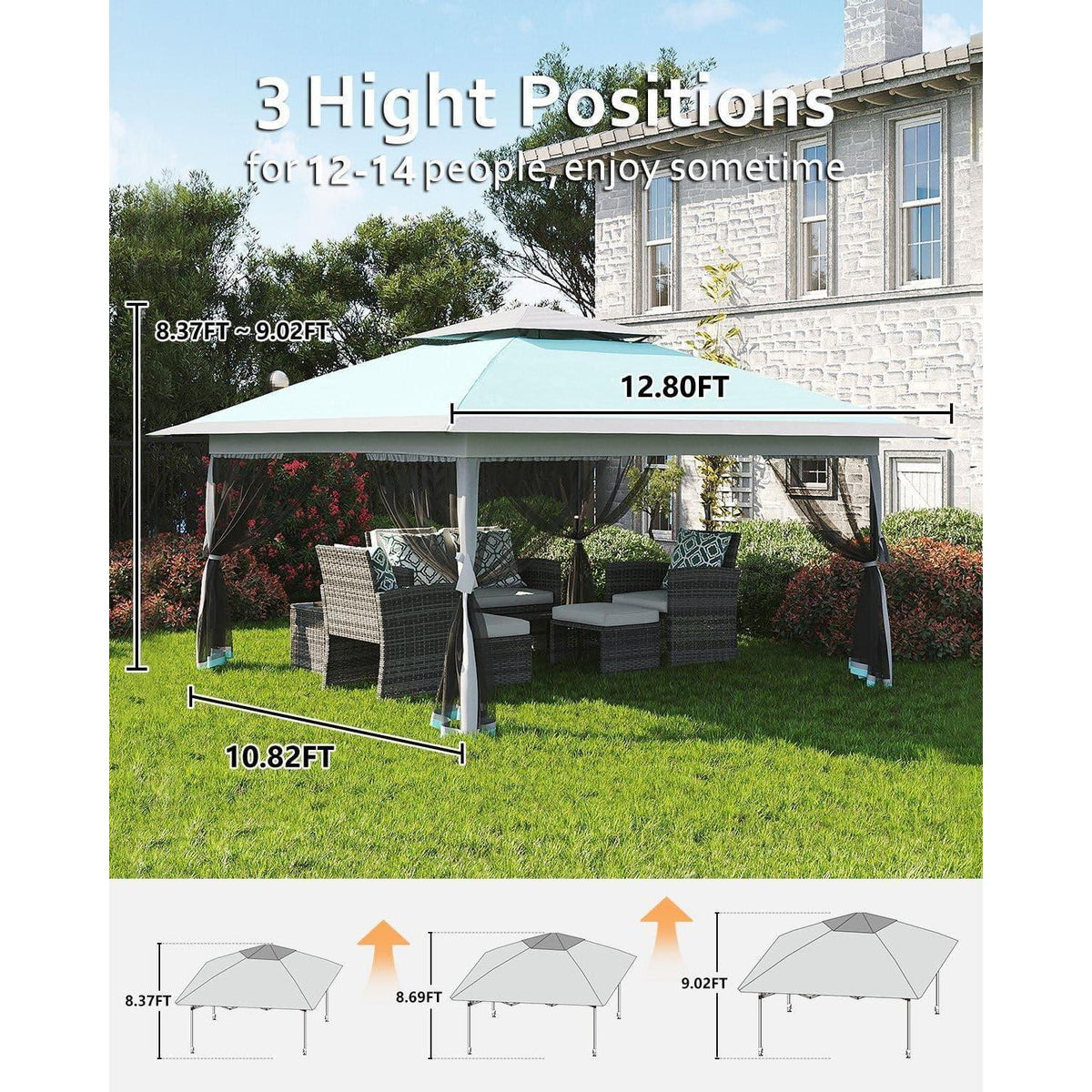 Faltpavillon 3x3m mit Moskitonetz & Seitenteilen – Wasserdicht & Stabil