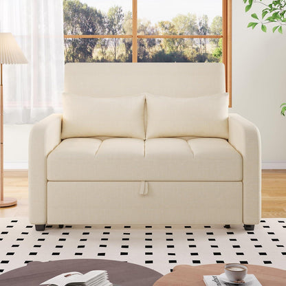 Zweisitzer Sofa mit Schlaffunktion – Beige Linienstoff