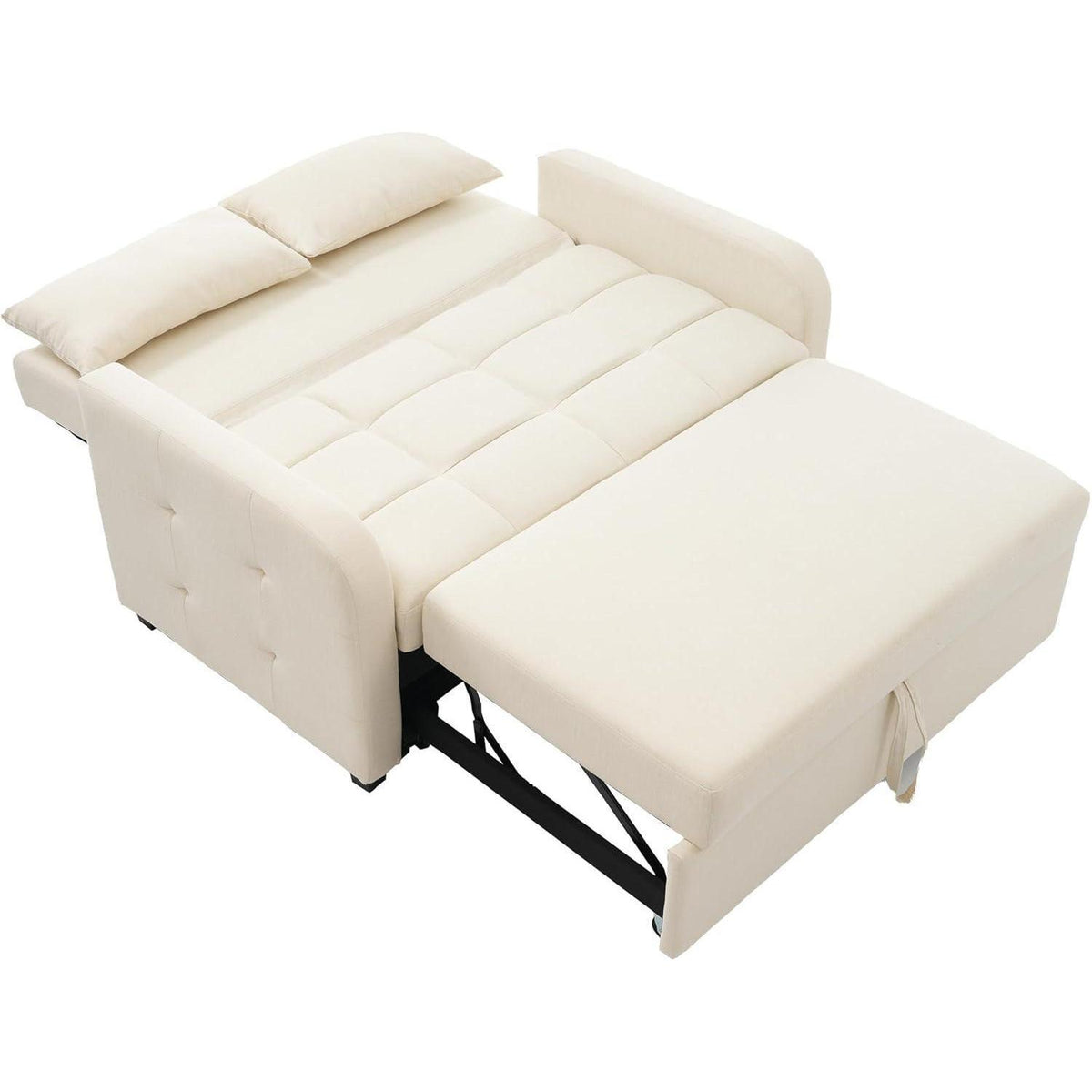 Zweisitzer Sofa mit Schlaffunktion – Beige Linienstoff