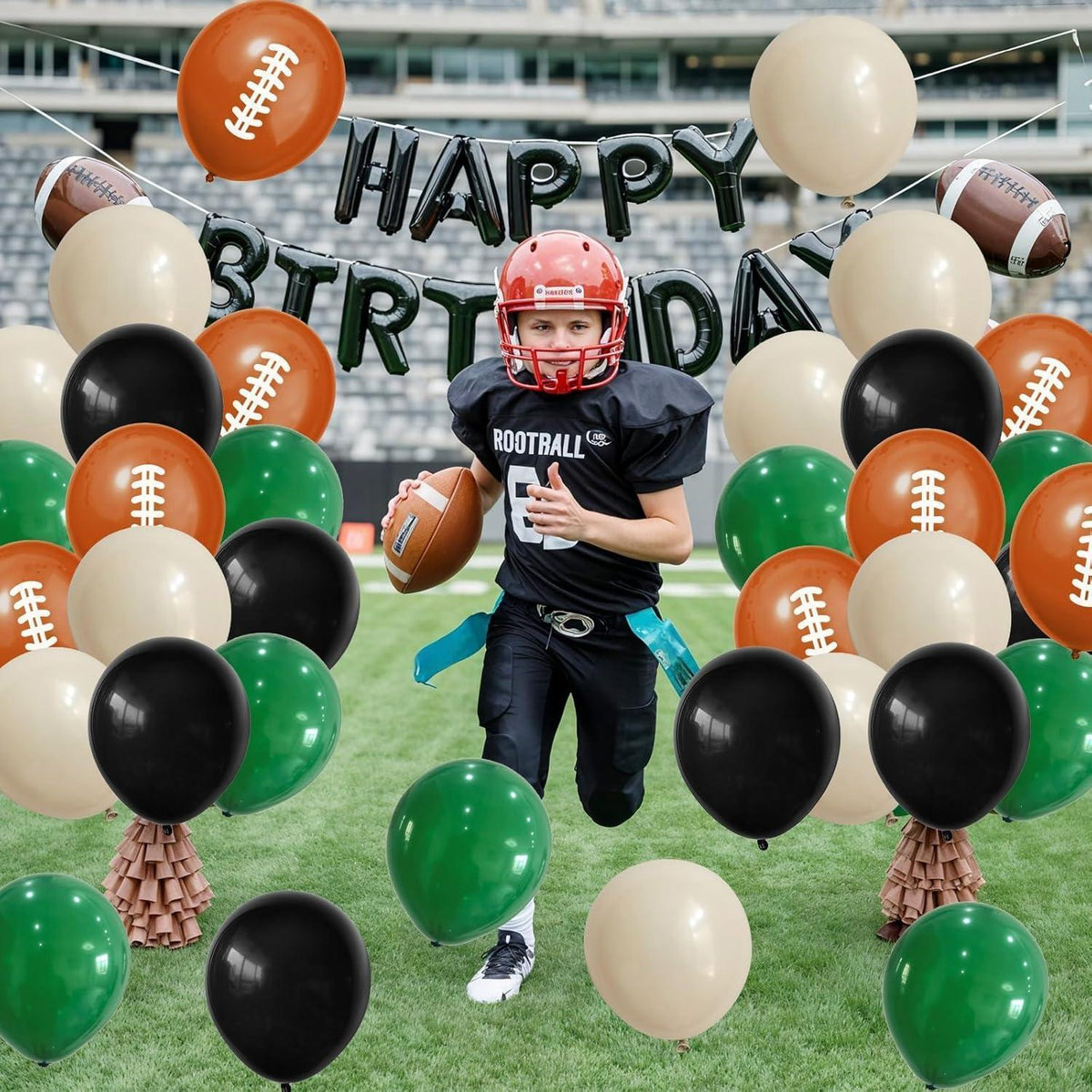 Fußballballons 30cm Dunkelgrün Schwarz Orange 35 Stück