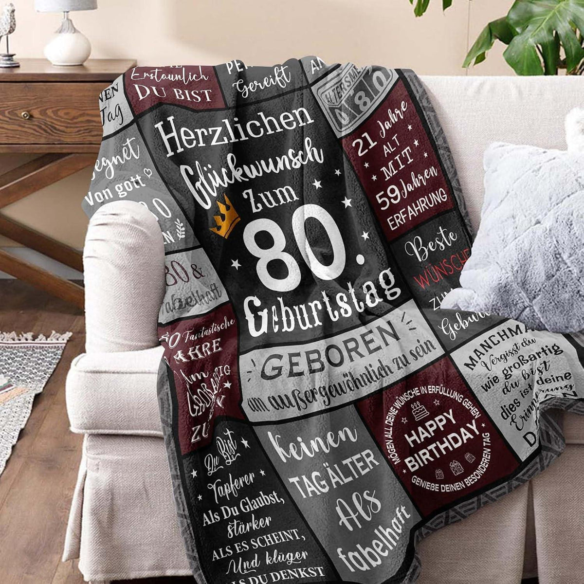 80. Geburtstag Geschenk für Mann - Kuscheldecke 200x150cm Jahrgang 1945