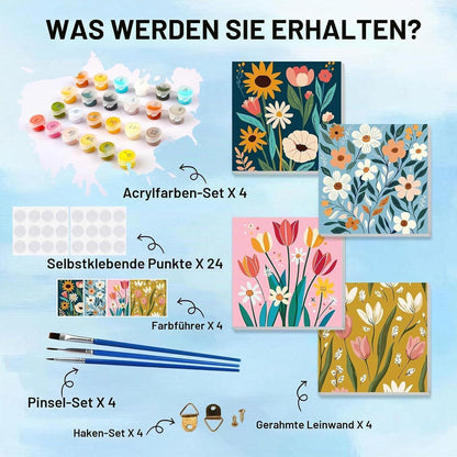 Malen nach Zahlen Set Kinder mit Rahmen – 4er Pack Tiere