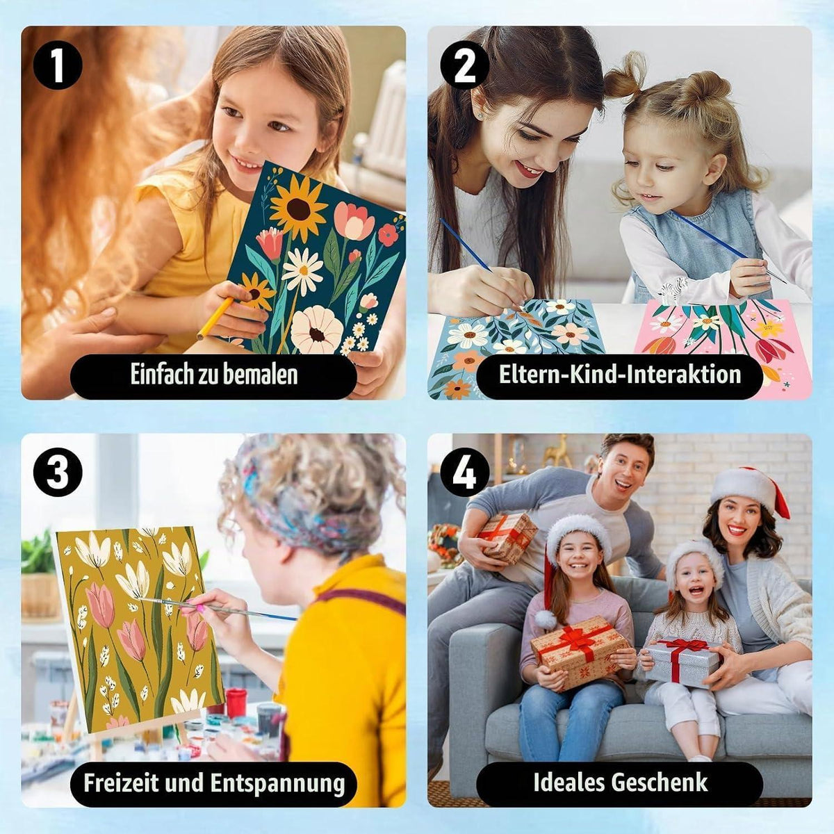 Malen nach Zahlen Set Kinder mit Rahmen – 4er Pack Tiere