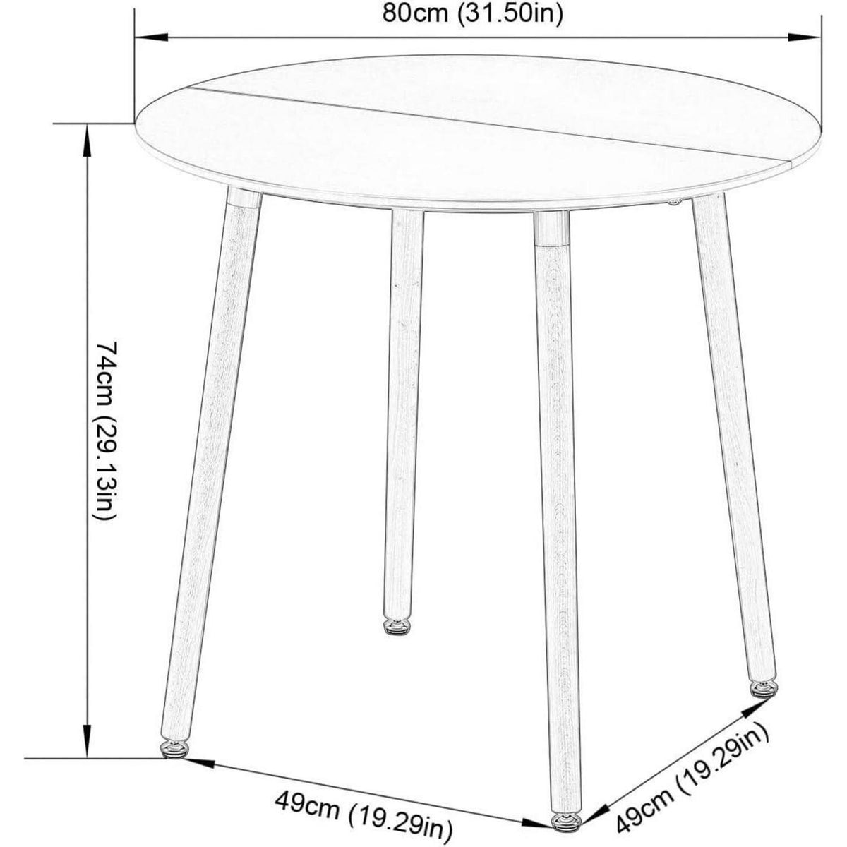 Esszimmergruppe Grau & Schwarz: Runder Tisch (80cm) + 4 Stühle