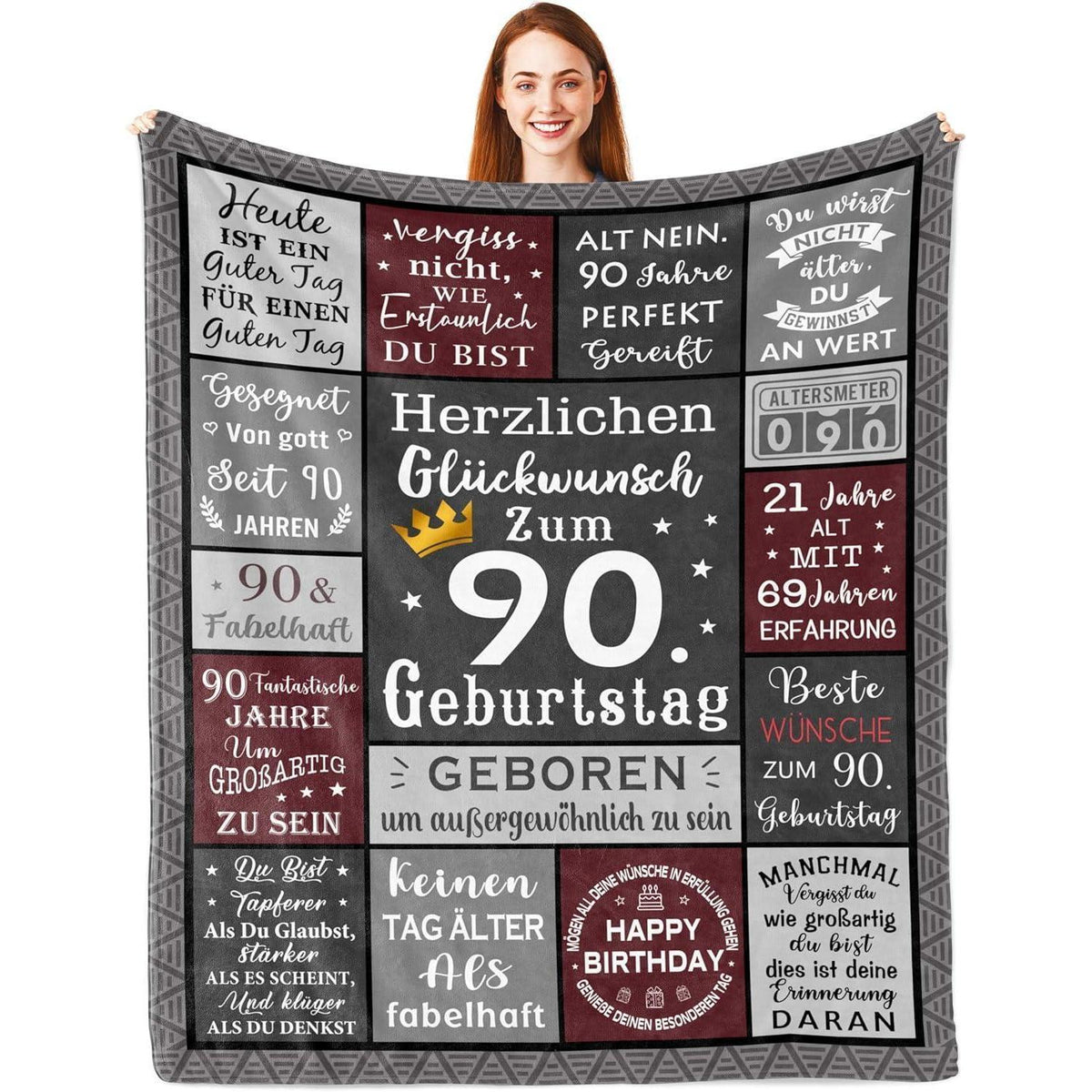 Geburtstagsdecke 90. Geburtstag Mann – Kuschelig & Personalisiert 150x130cm