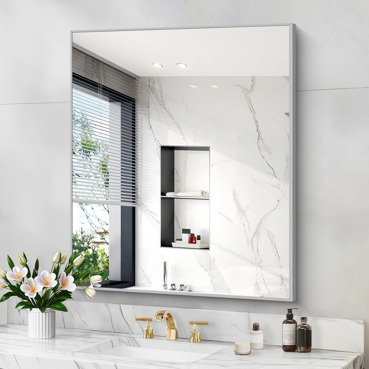 Moderner Badezimmerspiegel mit Metallrahmen – 76x91 cm Wandspiegel