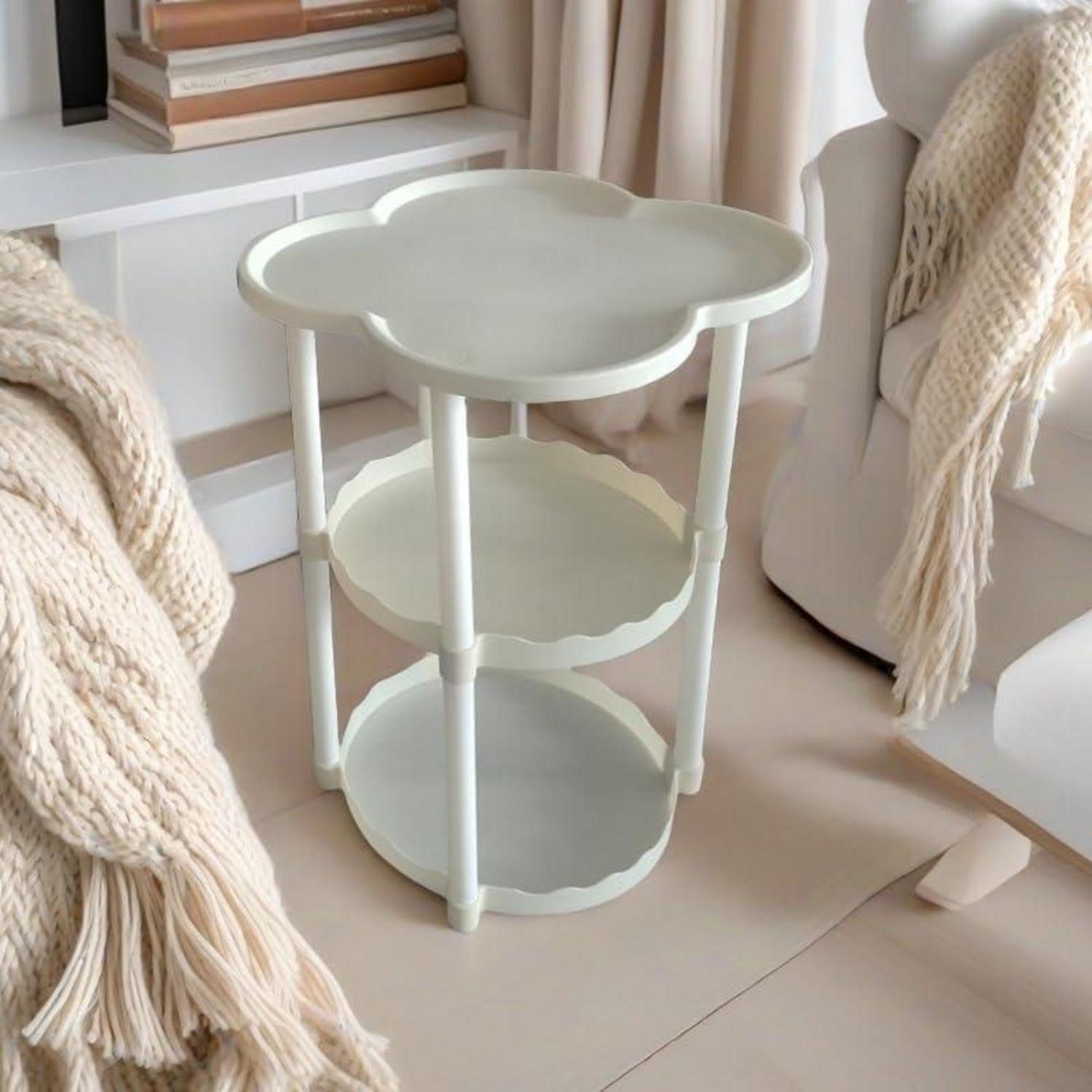 Weißer Beistelltisch 34 cm, Runder Nachttisch 3-stufiger für
