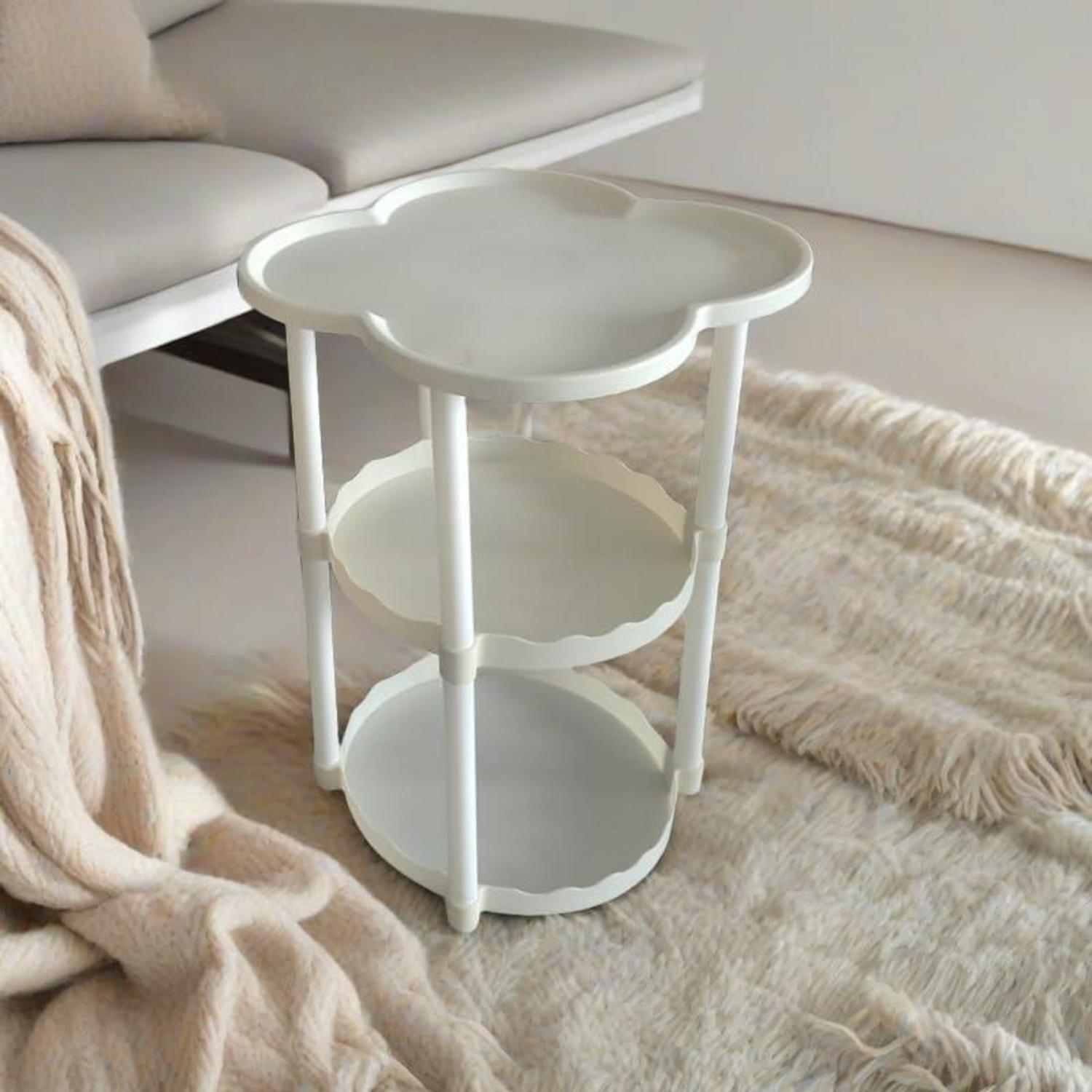 Weißer Beistelltisch 34 cm, Runder Nachttisch 3-stufiger für