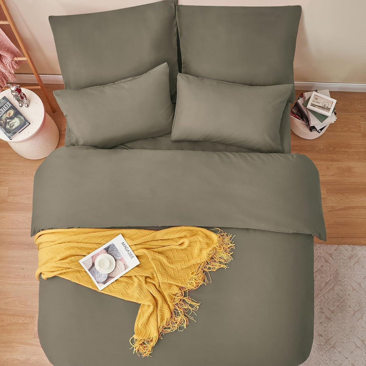 Bettwäsche-Set 220x240cm Taupe Mikrofaser mit Reißverschluss