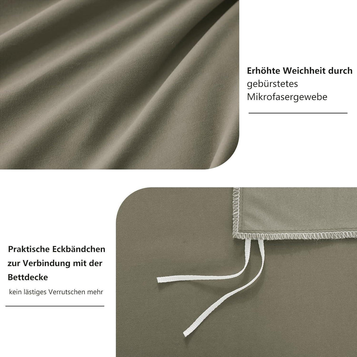 Bettwäsche-Set 220x240cm Taupe Mikrofaser mit Reißverschluss