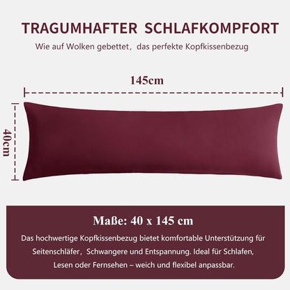 Kissenbezug 40x145 cm 2er Set Burgunderrot Mikrofaser mit Reißverschluss