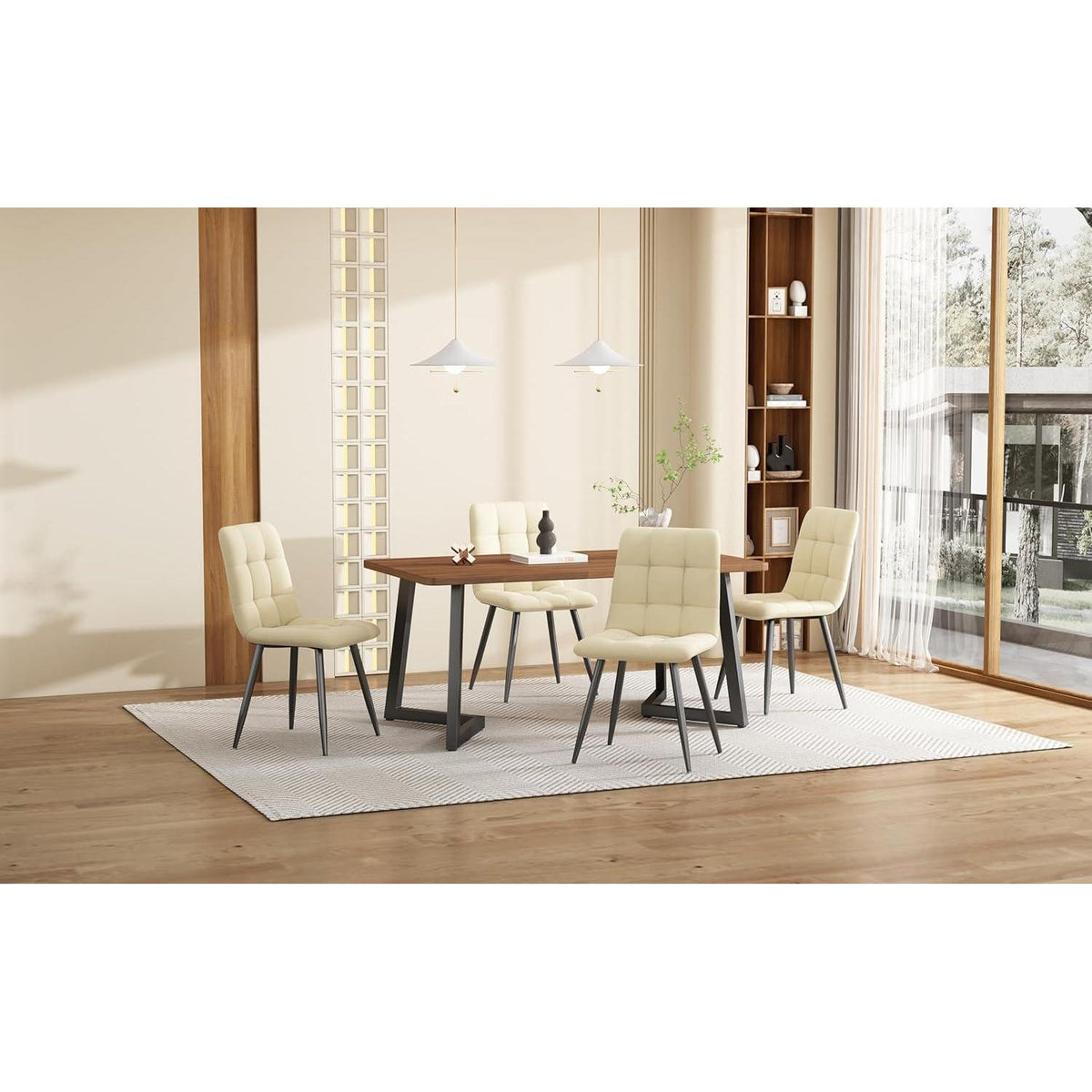 Essgruppe 5-tlg. Modern mit Walnuss Tisch & Samtstühlen