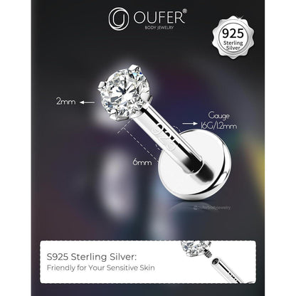 Helix Piercing 925 Silber 16G 6mm mit Zirkonia Innengewinde