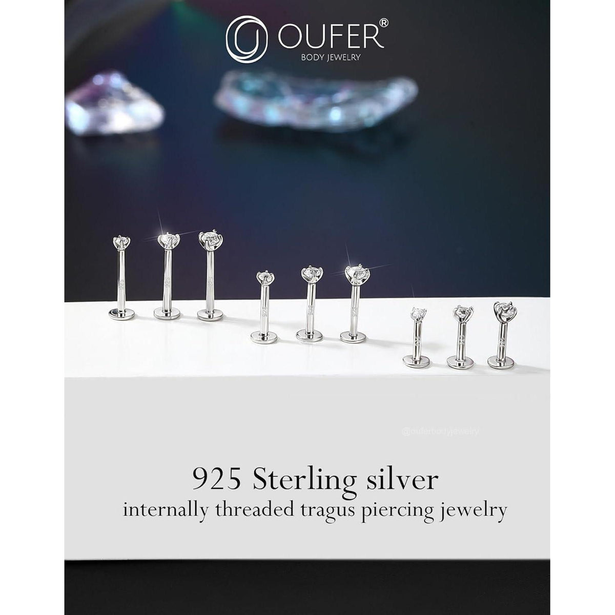 Helix Piercing 925 Silber 16G 6mm mit Zirkonia Innengewinde