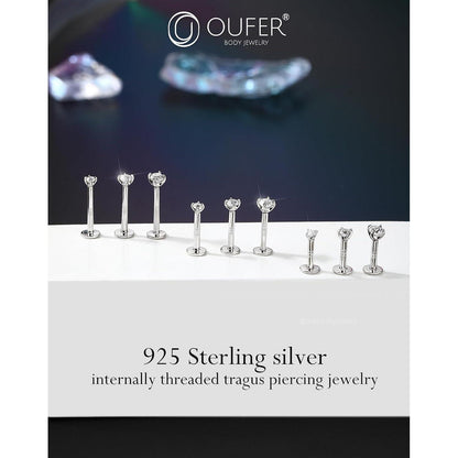 Helix Piercing 925 Silber 16G 6mm mit Zirkonia Innengewinde