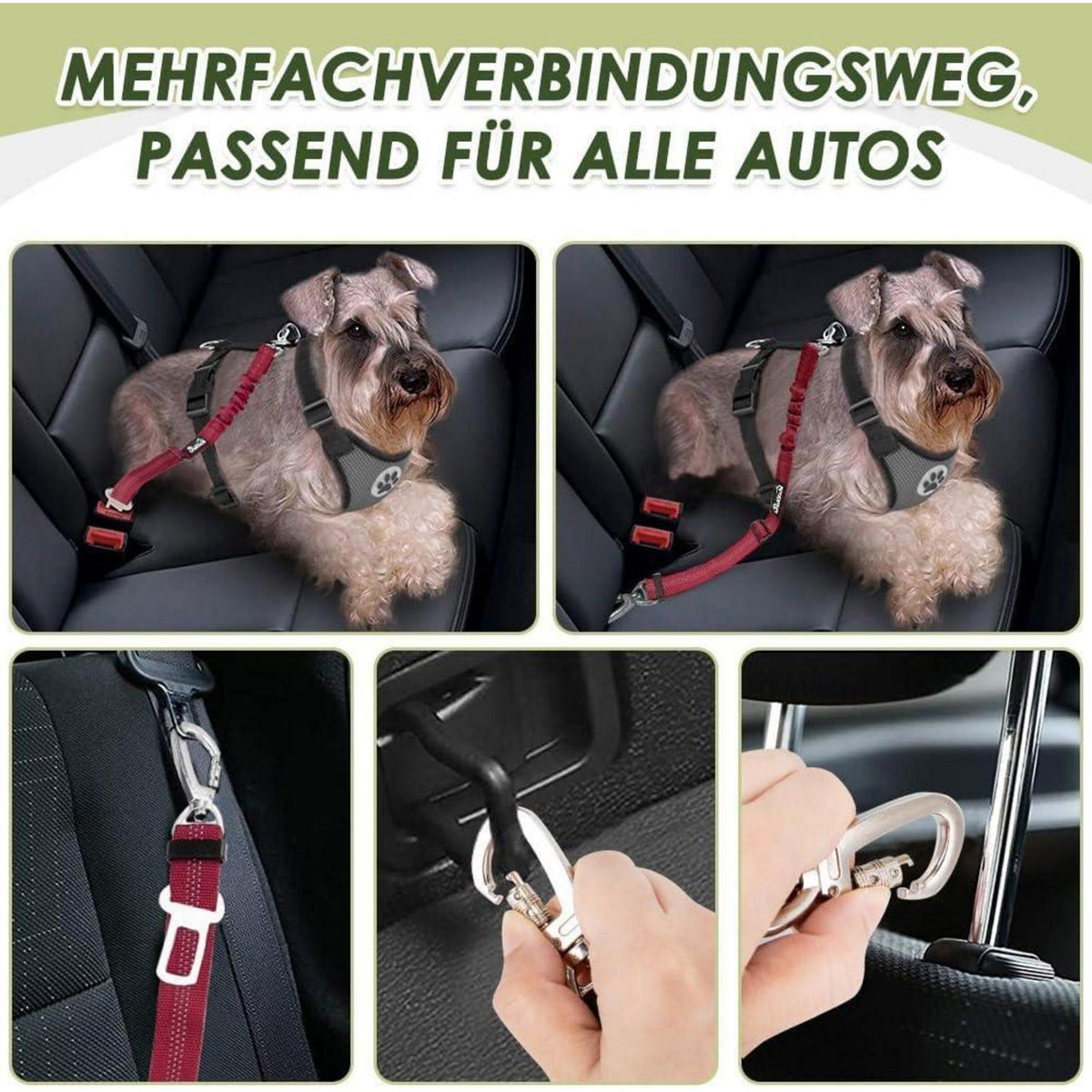 2x Hunde Sicherheitsgurt Auto – Elastische Ruckdämpfung & Verstellbar