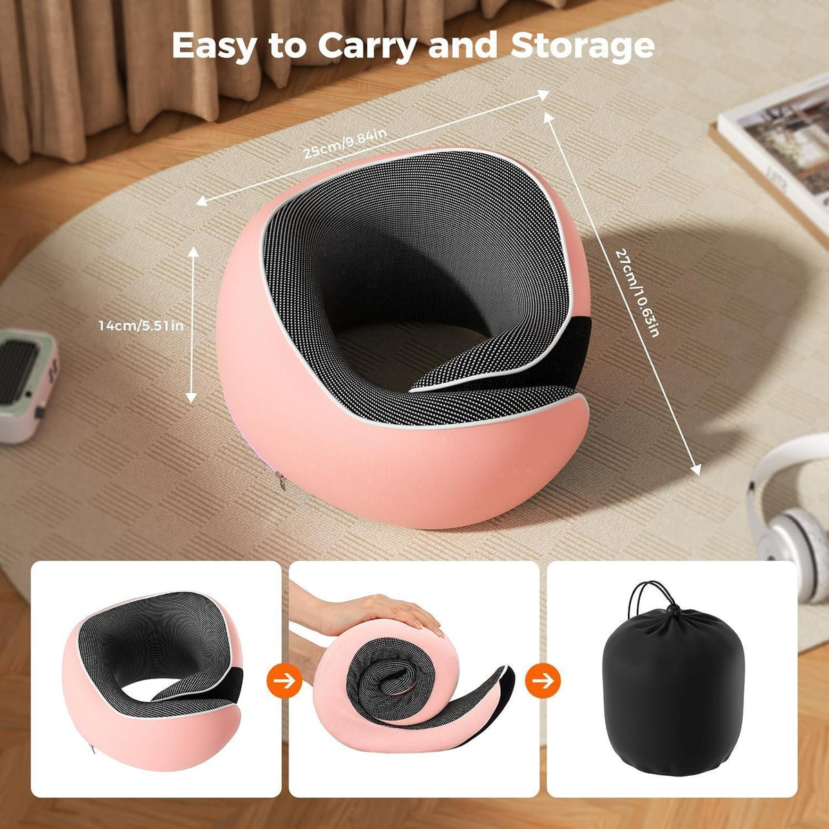 Reisekissen Memory Foam verstellbar mit Zubehör Rosa