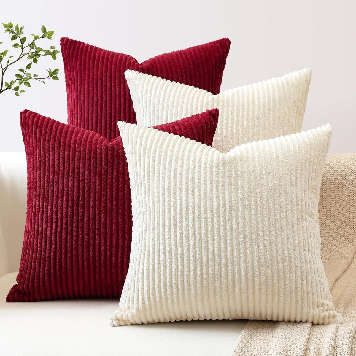 Cord Kissenbezüge 4er Set – 40x40 cm Creme Beige Burgund