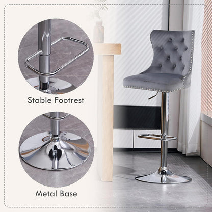 Samt Barhocker Set 4er – Höhenverstellbar, Grau