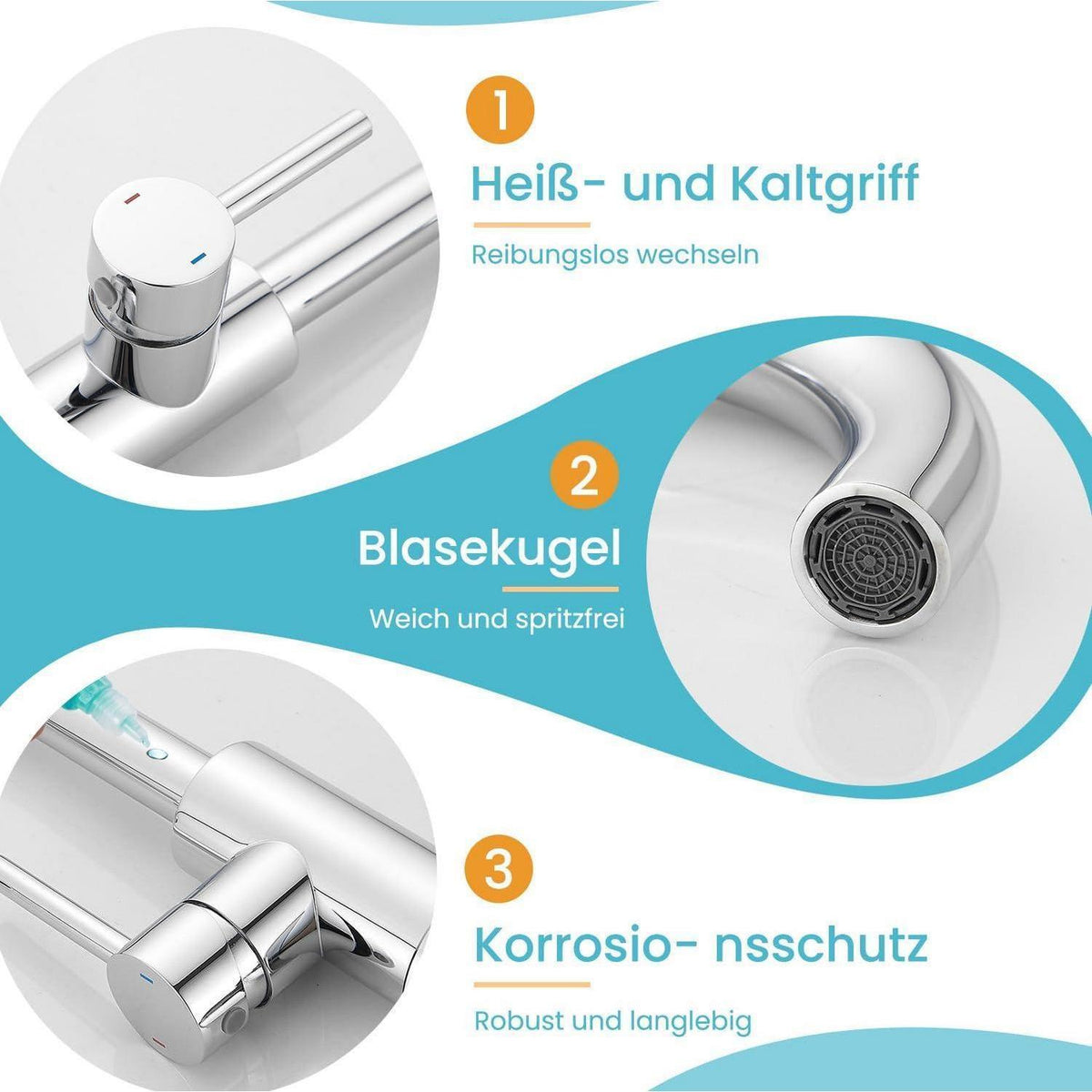 Badarmatur Chrom 360° Drehbar - Küche & Bad