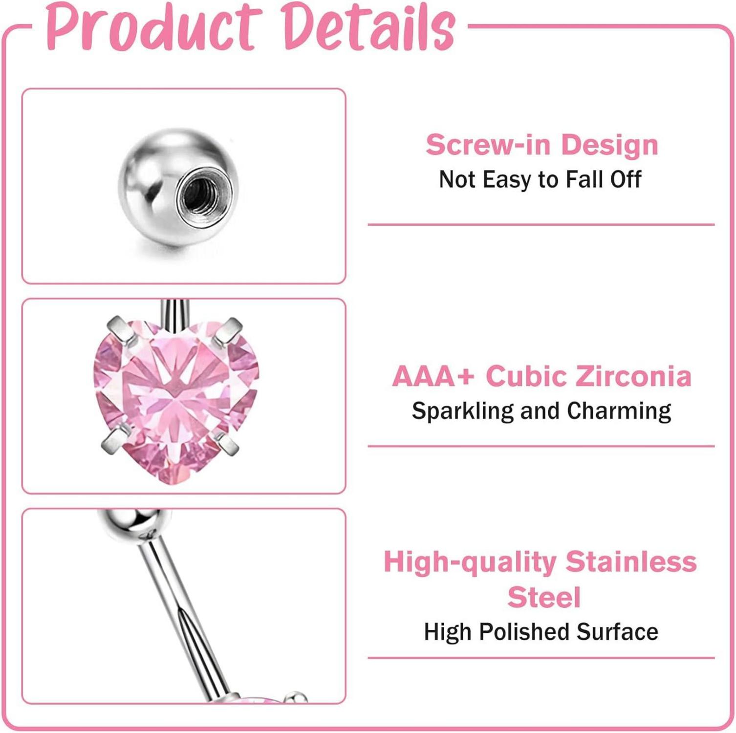 Idota 7er Set Bauchnabelpiercing Rosa Chirurgenstahl Strass 10mm