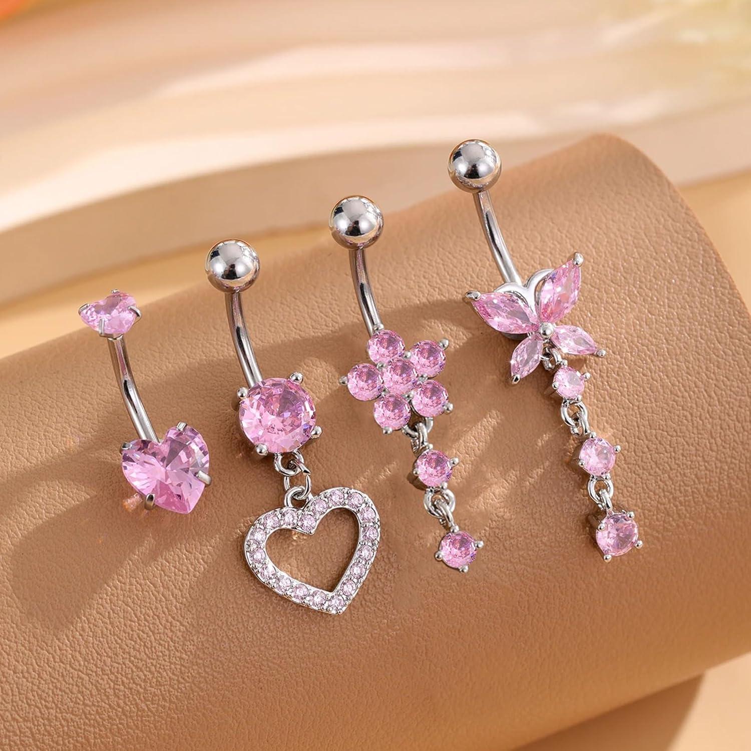 Idota 7er Set Rosa Bauchnabelpiercing Chirurgenstahl 10mm Perlen Strass