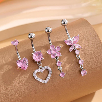 Idota 7er Set Rosa Bauchnabelpiercing Chirurgenstahl 10mm Perlen Strass