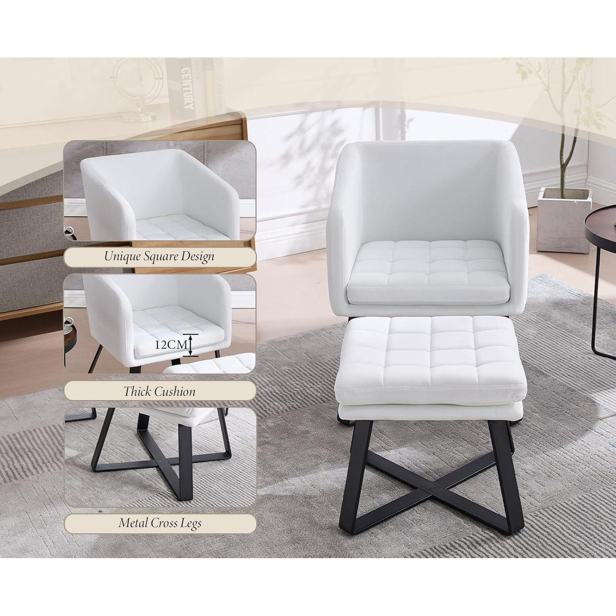 Vintage Samt Sessel mit Hocker – Loungesessel für Wohnzimmer