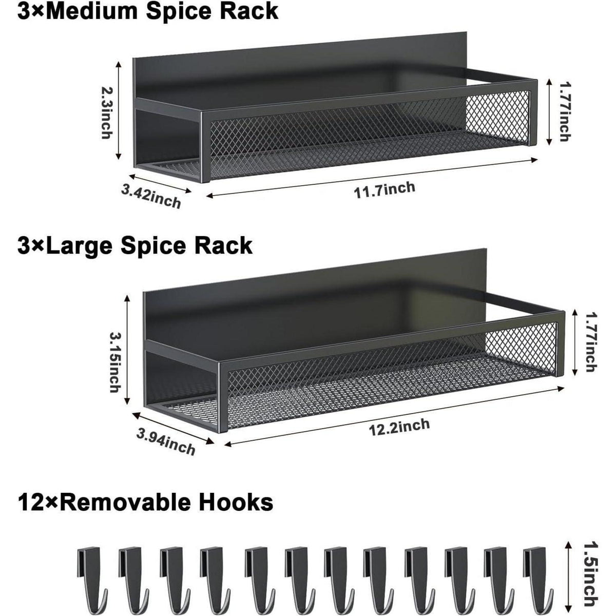 Magnetisches Gewürzregal für Kühlschrank, 6er-Set mit 12 Haken