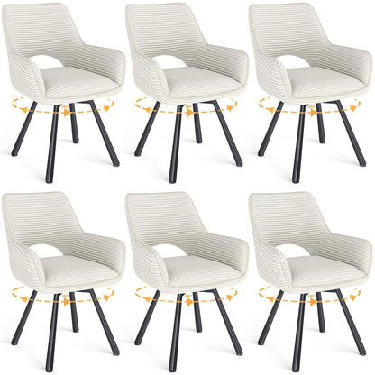 Drehbarer Esszimmerstuhl Set 6x Samt, Beige & Metallbeine