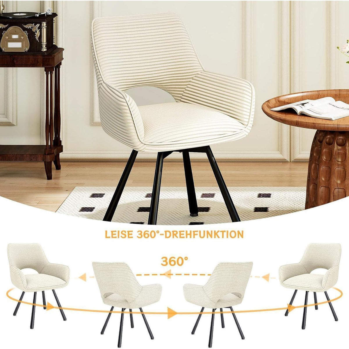 Drehbarer Esszimmerstuhl Set 6x Samt, Beige & Metallbeine
