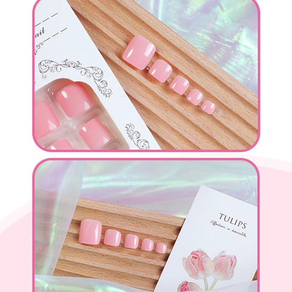 Künstliche Fußnägel Rosa Glitzer – 24 Stück Set zum Aufkleben