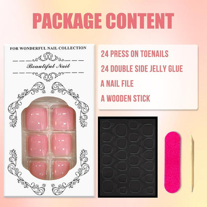 Künstliche Fußnägel Rosa Glitzer – 24 Stück Set zum Aufkleben