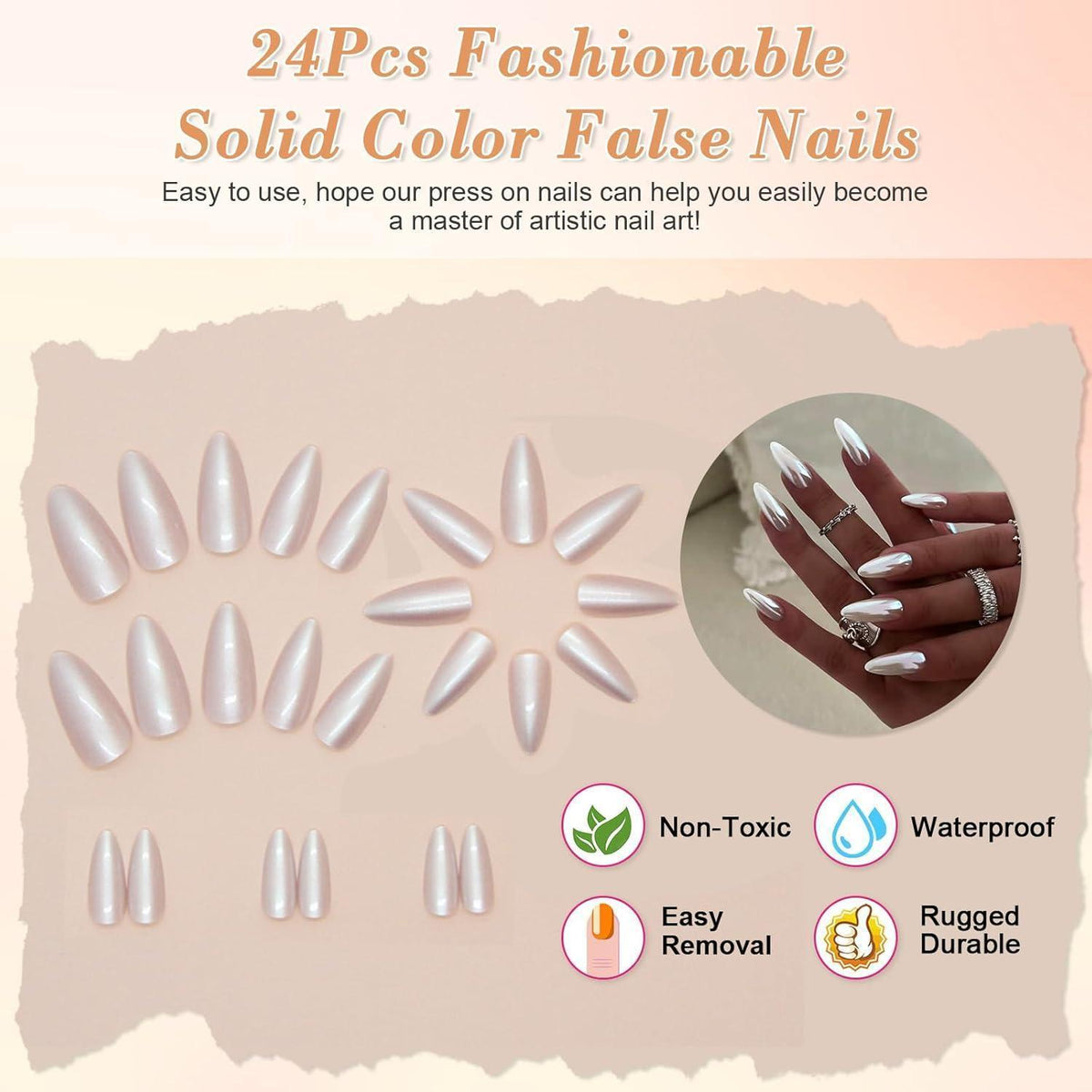 Press on Nails Mandel Silber – 24 Stück Künstliche Nägel