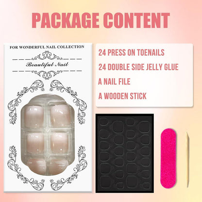 Künstliche Fußnägel Rosa Weiß Farbverlauf – 24 Stück Set