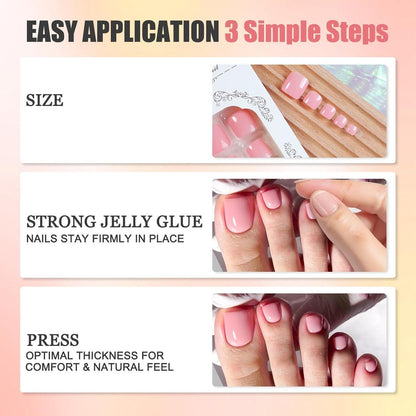 24er Set Pink Glitzer Zehennägel zum Aufkleben - Künstliche Toe Nails