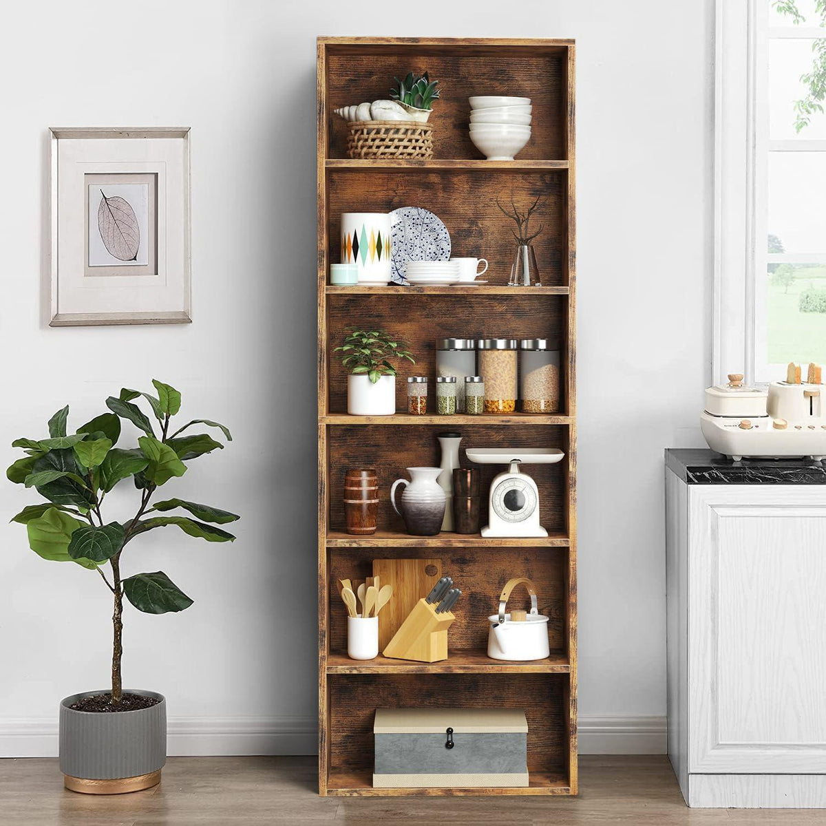 Bücherregal Holz 6 Ebenen - Modernes Standregal Braun