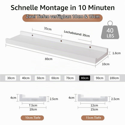 Wandregal Weiß Eiche Massivholz 80cm Bilderleiste Schweberegal