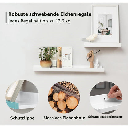 Wandregal Weiß Eiche Massivholz 80cm Bilderleiste Schweberegal