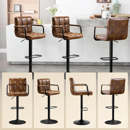 Barhocker Set 2x, Höhenverstellbar, Gelbbraun in Lederoptik