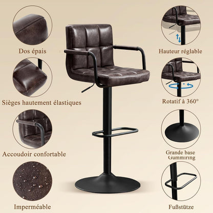 Barhocker Set 2x Höhenverstellbar Schwarzbraun in Lederoptik