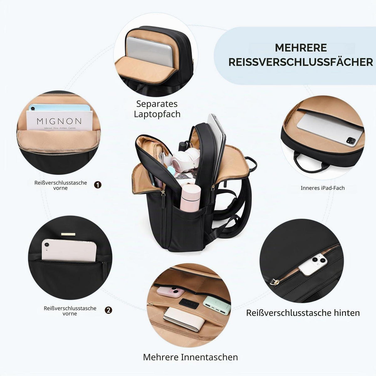 Laptop Rucksack Damen Herren | Elegantes Daypack für Uni, Reise & Büro (16 Zoll)