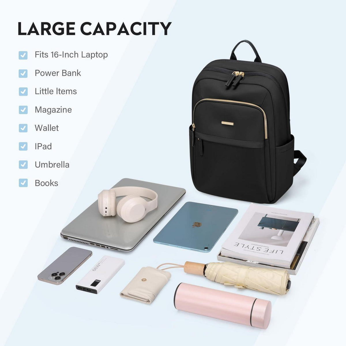 Laptop Rucksack Damen Herren | Elegantes Daypack für Uni, Reise & Büro (16 Zoll)