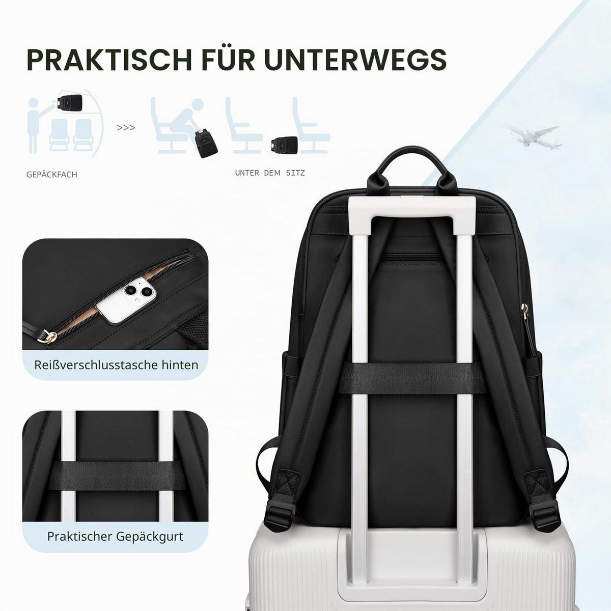 Laptop Rucksack Damen Herren | Elegantes Daypack für Uni, Reise & Büro (16 Zoll)